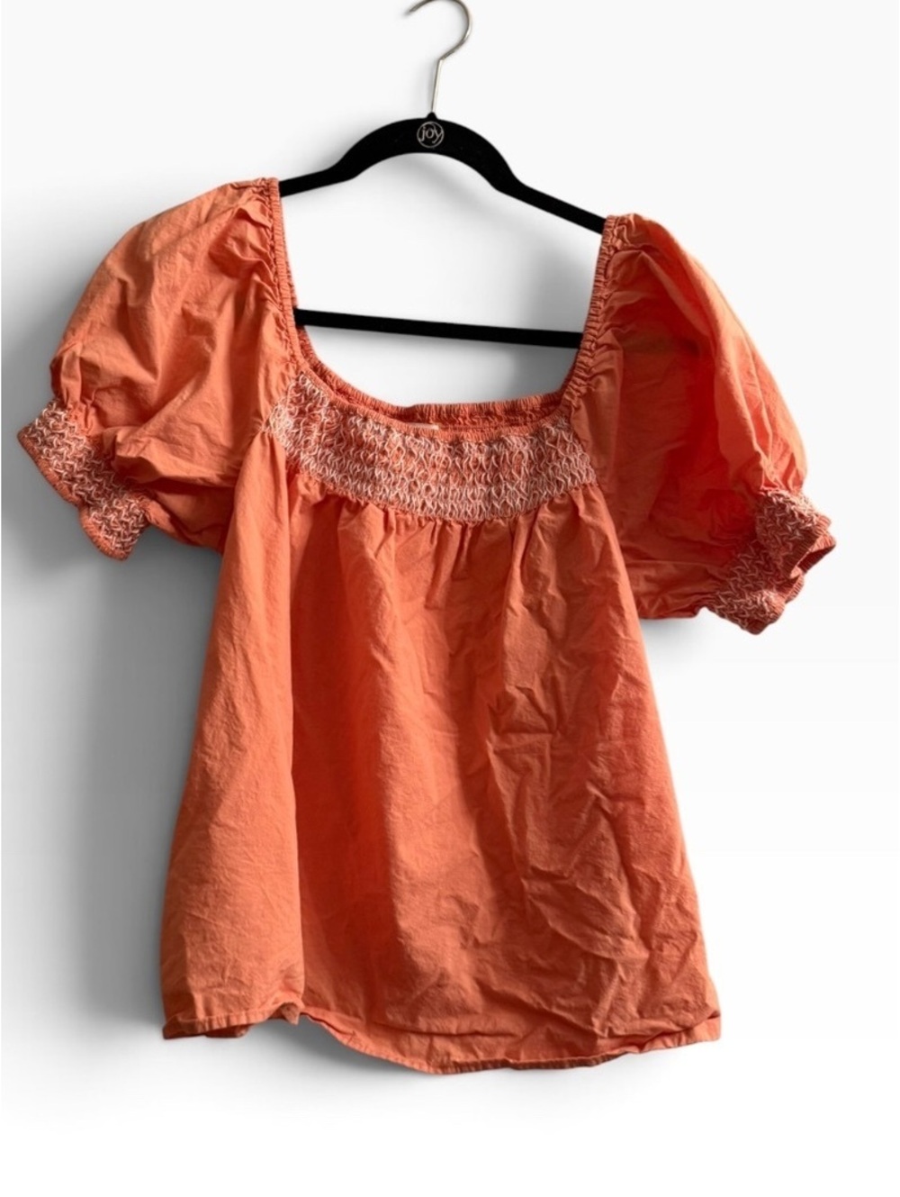 Wonderly Coral Puff Sleeve Smocked Blouse, Size L